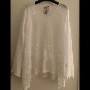 Johnny Was Sheer White Embroidered Tunic